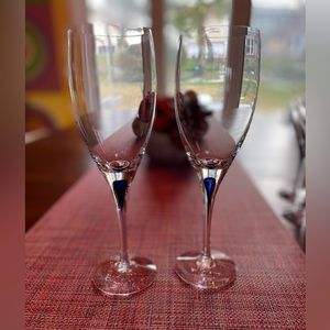 Pair Orrefors Blue Intermezzo Red Wine glasses
